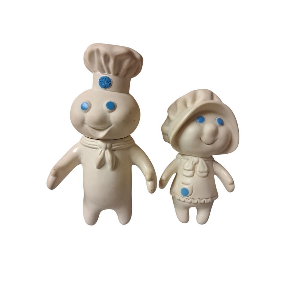 Vintage '71 Pillsbury Doughboy & '72 Poppie Fresh Vinyl Figures- Retro Decor Ad